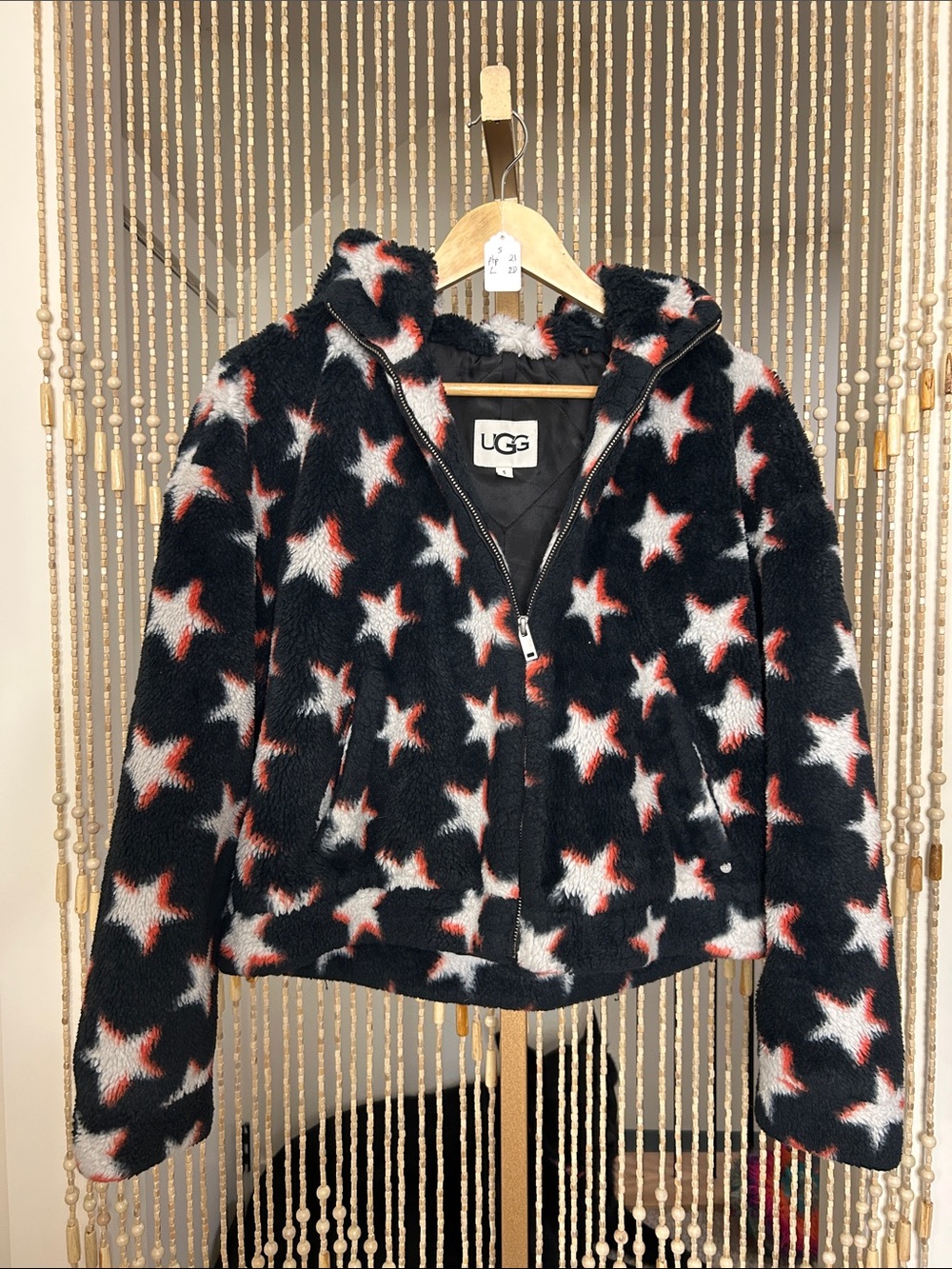 UGG Mandy Faux Fur Star Zip Up Jacket with Hood Size S